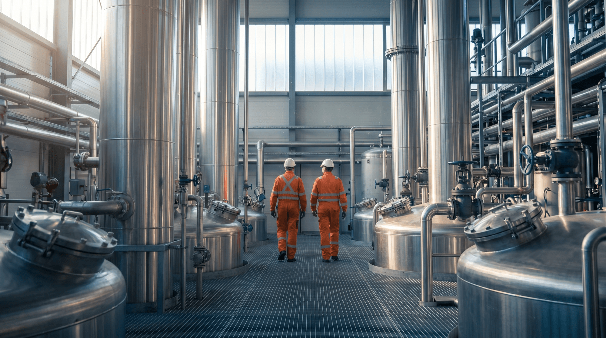 Arosolv engineers walking through the chemical processing plant