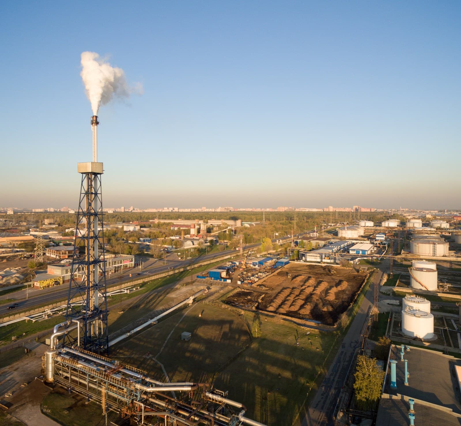 Aerial view of the Arosolv processing facility surrounded by greenery